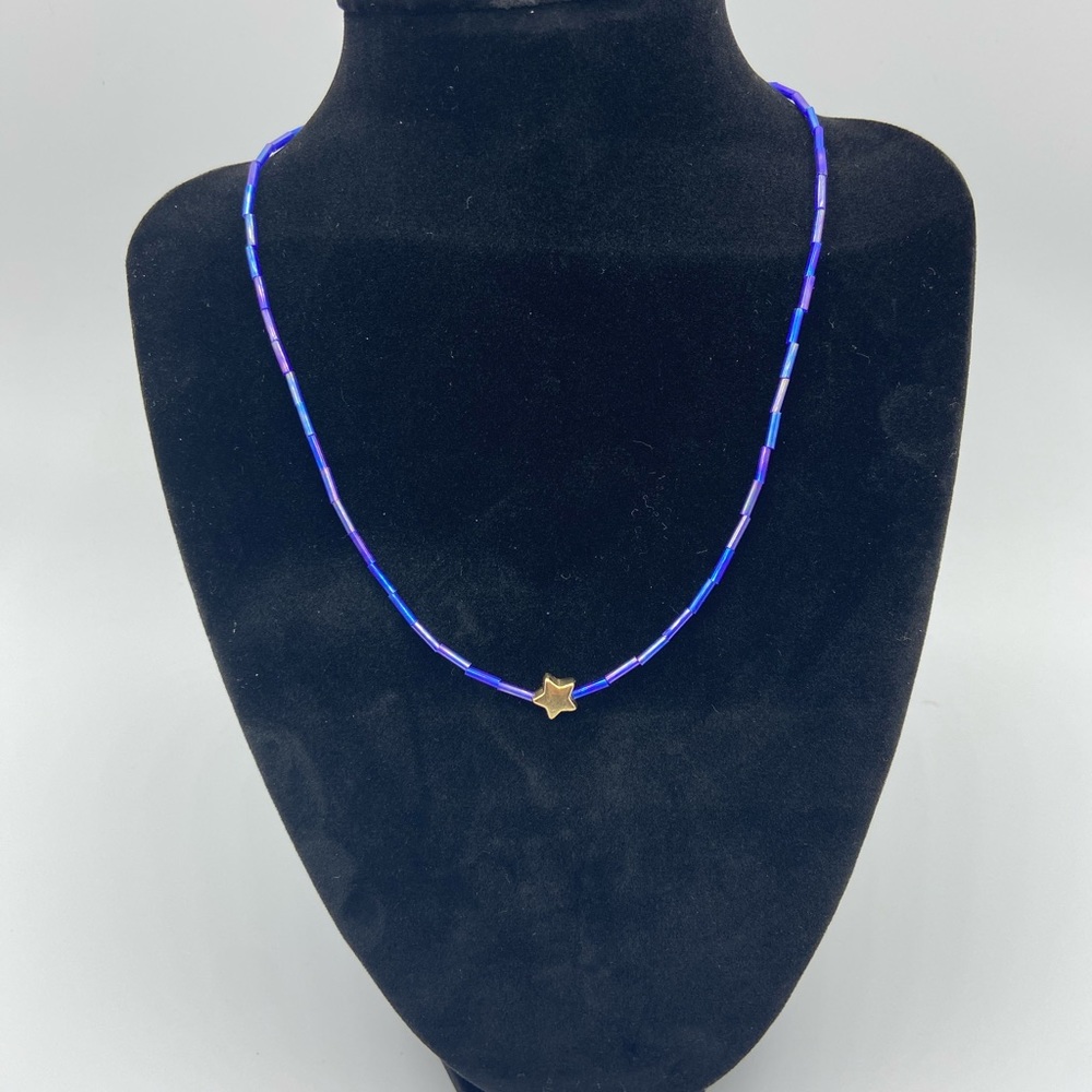 Bugle Bead Necklace/Choker with Gold Star Charm